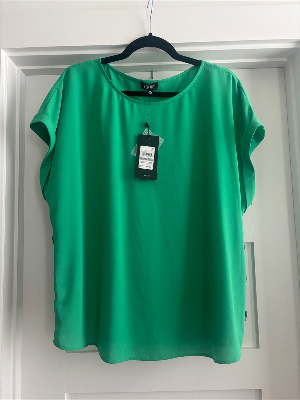 Size 1X Jones New York Emerald Green Short Sleeve Blouse